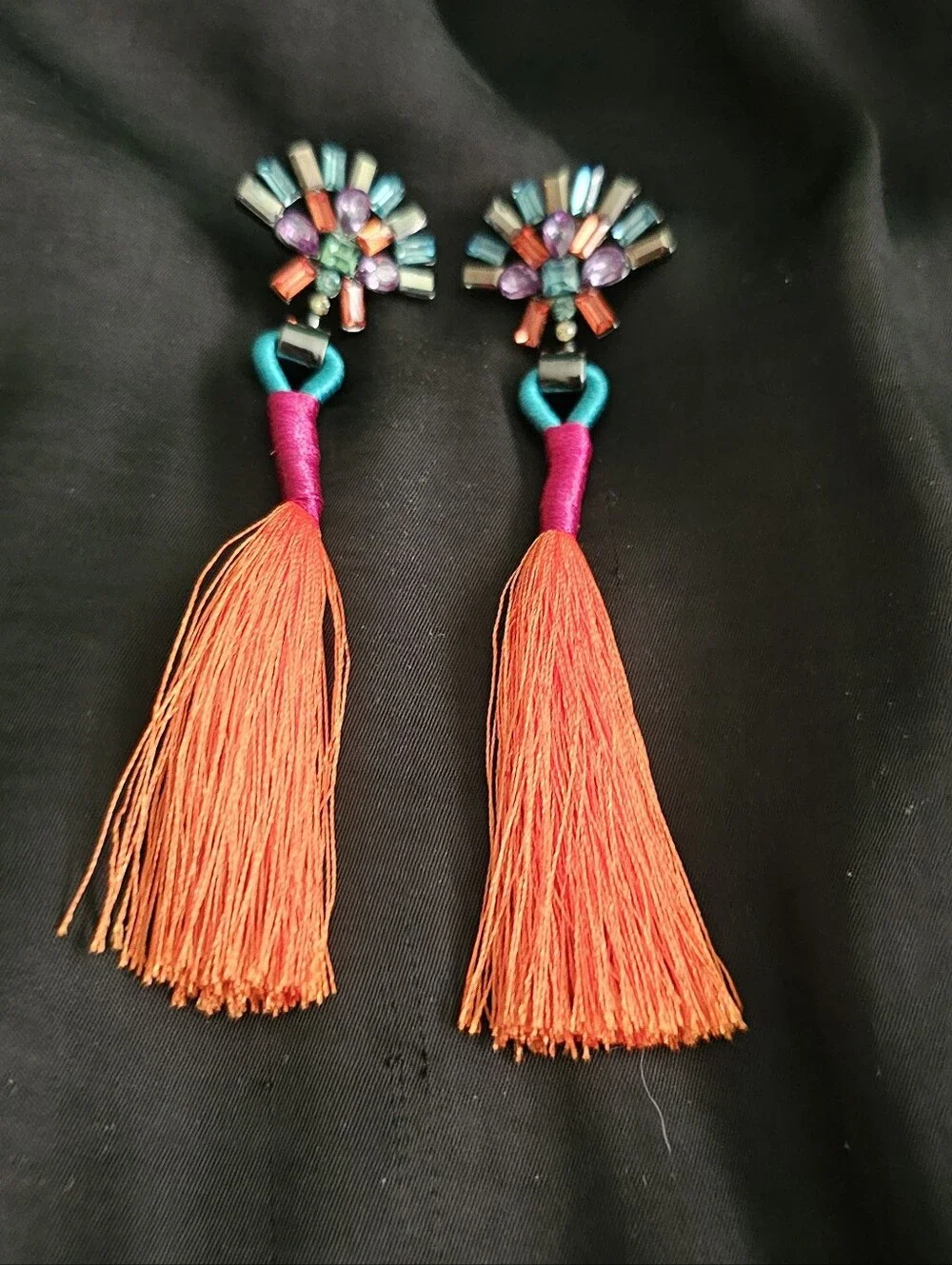 Zara Bejeweled Fan Tassel Statement Earrings